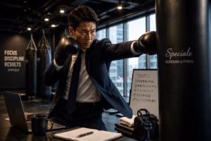 キックボクシングでストレス発散する会社員